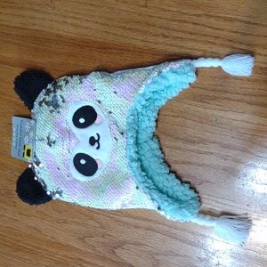 Toddler Girls Hat Sequin Critter Bear warm fuzzy NEW!